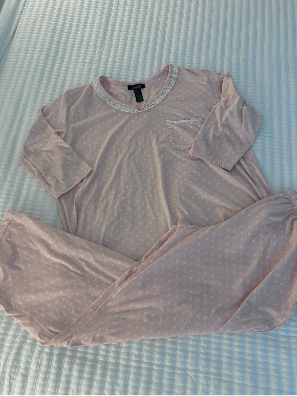Rene Rofe Pink Polka Dot Pajama Set with Lace Trim. Size XL